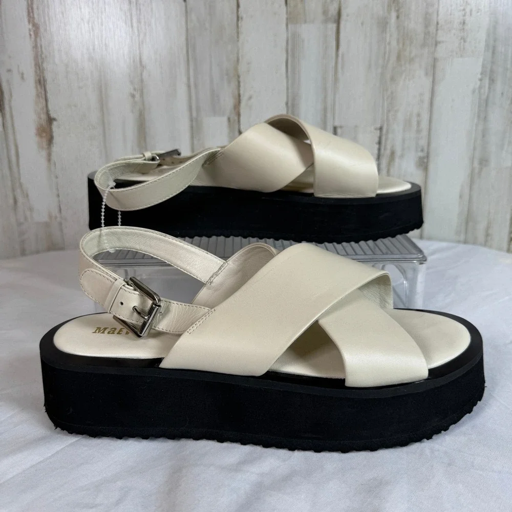 Anthropologie Maeve Cross Strap Chrissy Platform Sandals Cream Slingback 10.5/41
